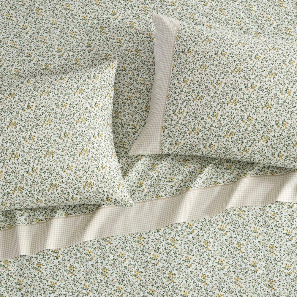 Tierney Green Floral Cotton Percale King Sheet Set