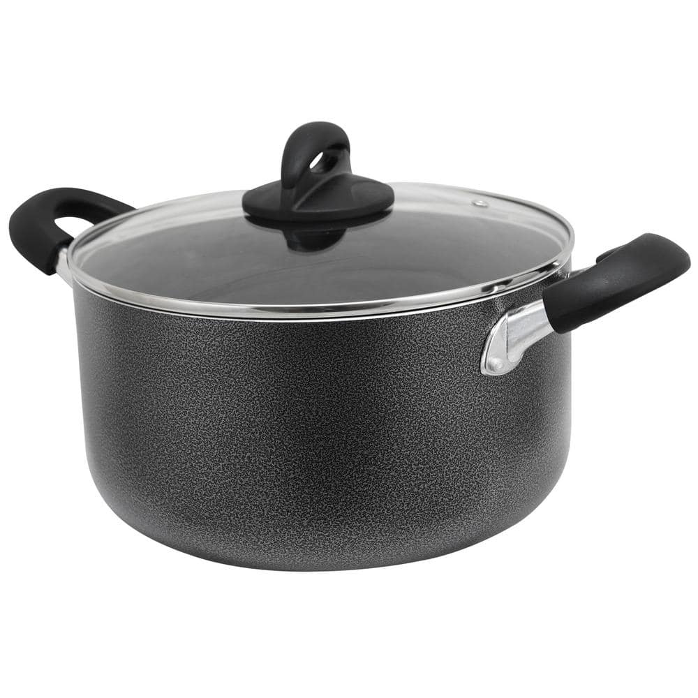 Oster 985105875M Clairborne 6 qt. Round Aluminum Nonstick Dutch Oven in Charcoal Gray with Glass Lid