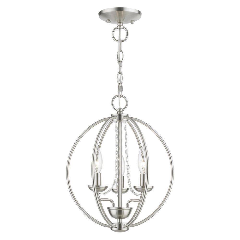 Arabella Brushed Nickel 3-Light Mini Orb Chandelier with Delicate Crystals