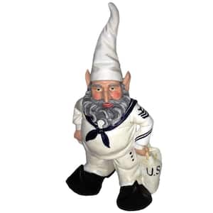 14 in. H Navy Sailor Gnome in White Uniform with Duffel Bag Home and Garden Gnome Statue