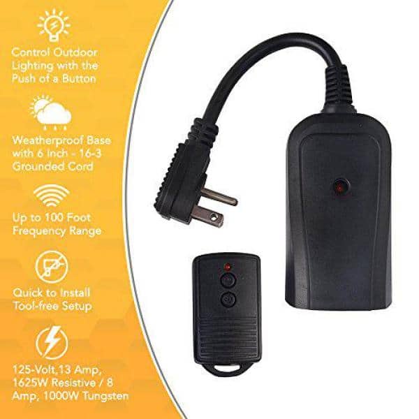 Black Wireless Outdoor Electrical Outlet Switch with Timer