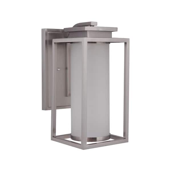 Vailridge 12.25 in. Silver Finish Outdoor Hardwired Integrated LED Wall Lantern Sconce w/ Frost Glass