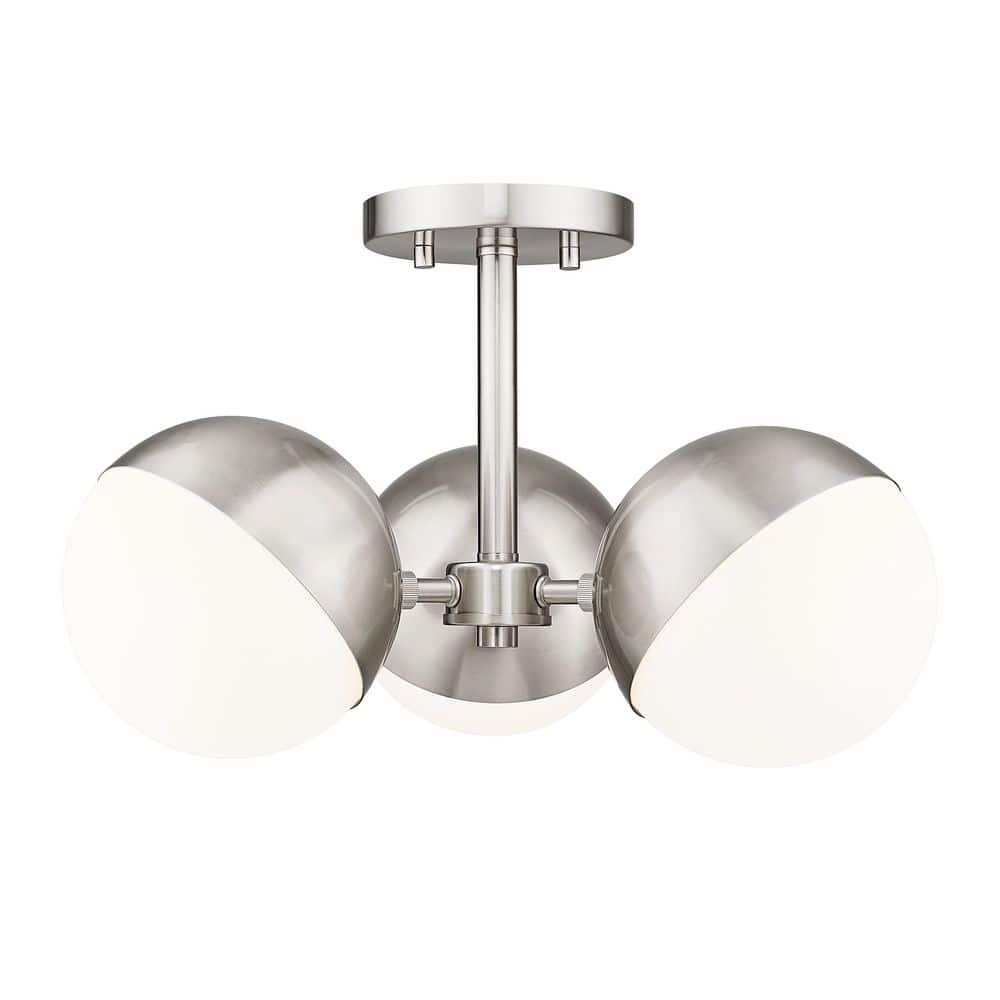 Realm Sphere 17.25 in. Brushed Nickel 3 Light Semi Flush Mount with Matte O
