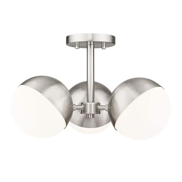 Unbranded Realm Sphere 17.25 in. Brushed Nickel 3 Light Semi Flush Mount with Matte Opal Glass Shades