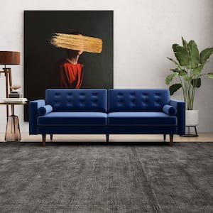 Harriet 84 in. W Square Arm Mid Century Modern Style Velvet Living Room Rectangle Couch in Blue