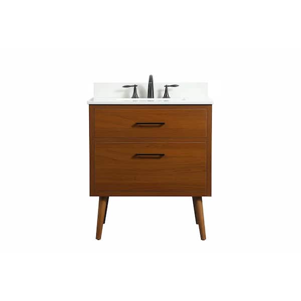 Unbranded Simply Living 30 in. W x 22 in. D x 33.5 in. H Bath Vanity in Teak with Ivory White Engineered Marble Top