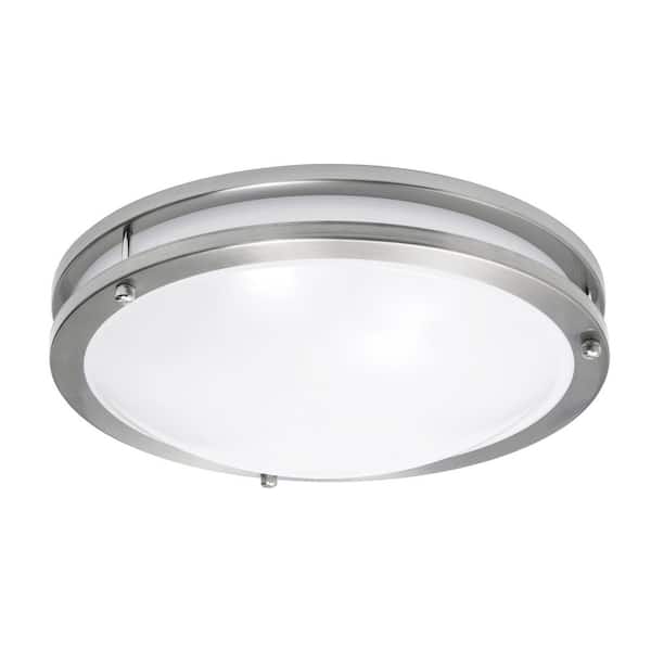 Carlisle 12 in. Satin Nickel Integrated LED Flush Mount with White Acrylic Shade