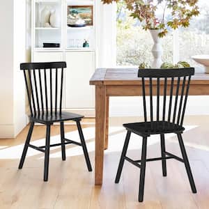 Windsor Classic Black Solid Wood Dining Chairs with Curving Spindle Back for Kitchen and Dining Room (Set of 2)