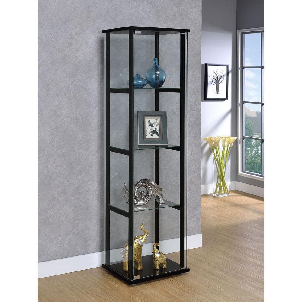 Black Wood and Glass 4-Shelf Curio Cabinet