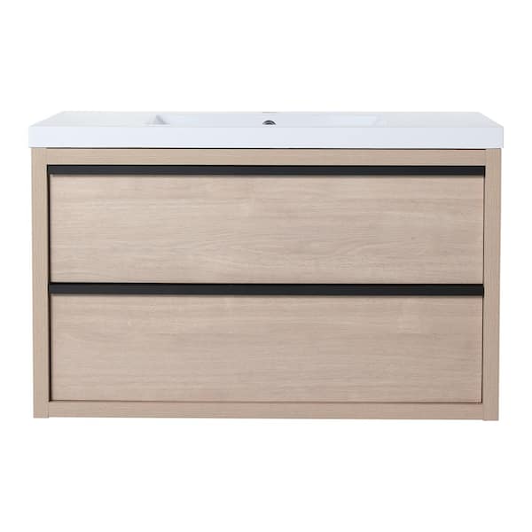 Unbranded 36 in. W x 18 in. D x 22 in. H Floating Bath Vanity in Plain Light Oak with Soft Close Drawers and White Resin Top