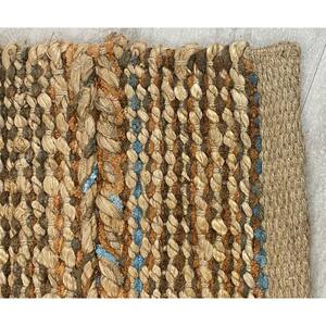 Delilah Woven Brown/Blue 2 ft. x 5 ft. Braided Organic Jute Area Rug