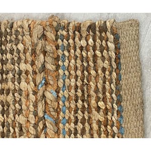 Delilah Woven Brown/Blue 7 ft. x 9 ft. Braided Organic Jute Area Rug
