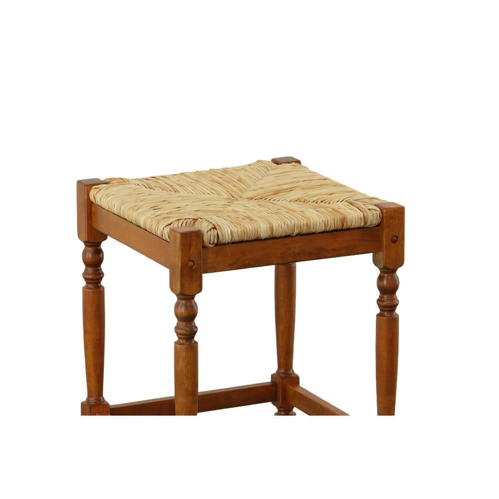 Elegant Backless Walnut Wood Counter Stool with Handwoven Seat