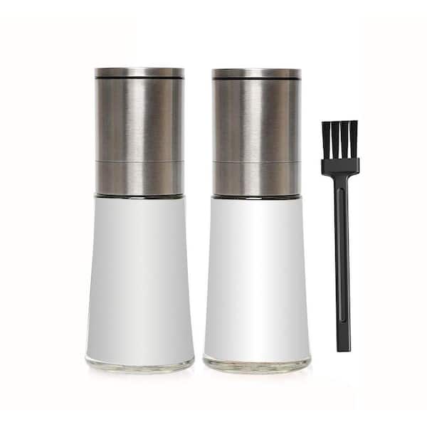 Salt and Pepper Grinder Set Adjustable Sea Salt Grinder Pepper Mill Grinder Small Stainless Steel Cap Glass