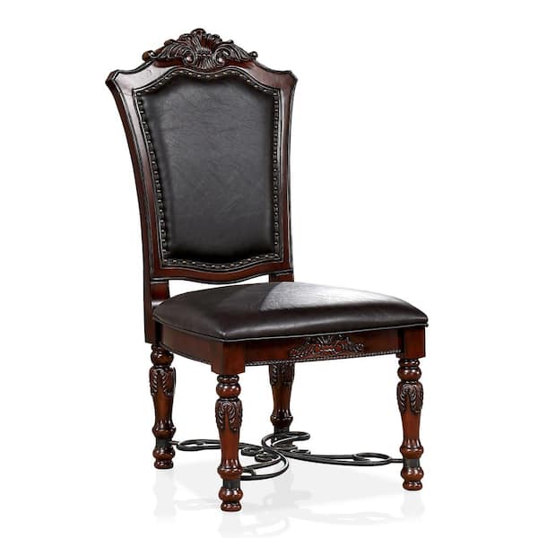 Furniture of America Cabone Brown Cherry and Black Faux Leather Dining Chairs (Set of 2)