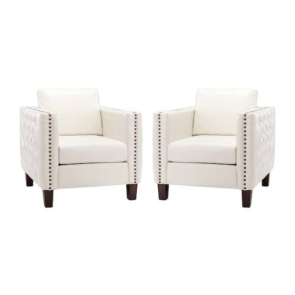 JAYDEN CREATION P1 a cido Ivory Club Chair with Nailhead Trim (Set of 2)