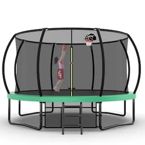 14 ft. Outdoor Trampoline with Safety Enclosure Net, Ladder and AntiRust Coating, Green