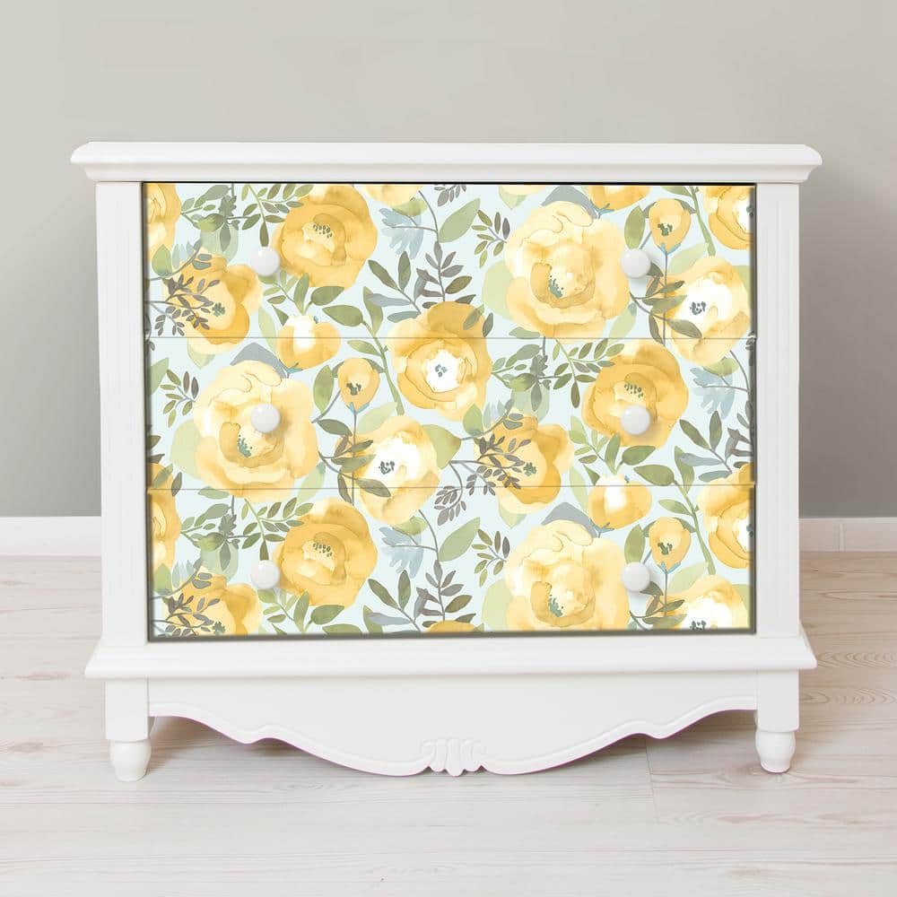 Peachy Keen Yellow Floral Vinyl Peel and Stick Wallpaper