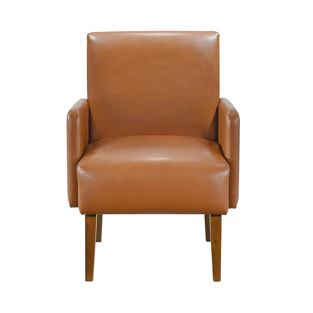Matt Brown Faux Leather and Wood Accent Chair