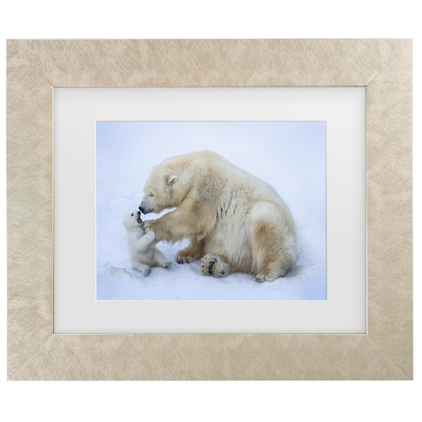 Trademark Fine Art Anton Belovodchenko Polar Bear with Mom Matted Framed Photography Wall Art 14.5 in. x 17.5 in.