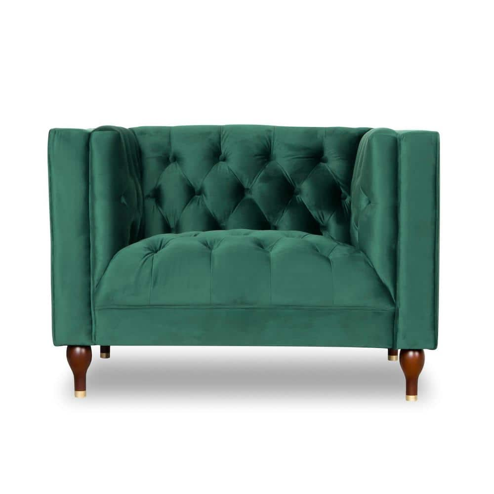 Irvine Mid Century Modern Dark Green Velvet Comfy Chesterfield Arm Chair -  Ashcroft Furniture Co, HMD00172