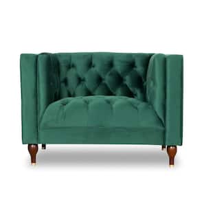 Irvine Mid Century Modern Dark Green Velvet Comfy Chesterfield Arm Chair