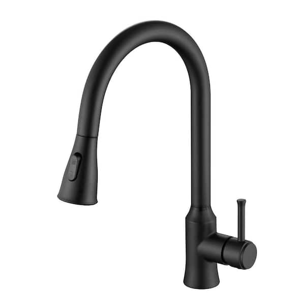 Matte Black 15.75 in. Pull Down Sprayer Kitchen Faucet with 360° Spout Swivel