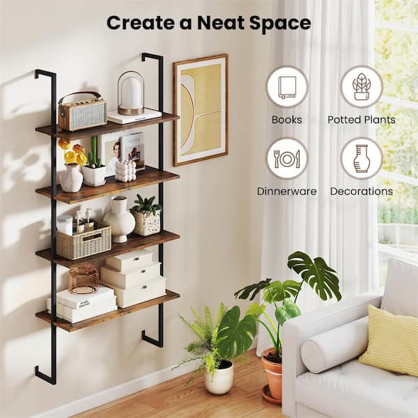 4-Tier Industrial Pipe Shelving Wall Mounted Wood Floating Shelves For – .au - View #2