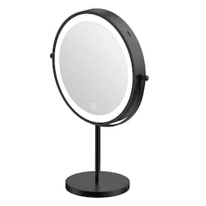 8 in. W x 8 in. H Round Magnifying Lighted Tabletop Mirror Makeup Mirror in Black