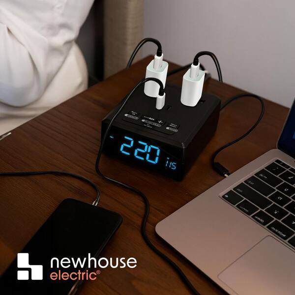 NEWHOUSE ELECTRIC Black Digital Plastic Outlet USB Charging Table