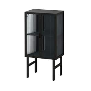 23.62-in W x 15.75-in D x 46.06-in H in Black Metal Ready to Assemble Kitchen Cabinet with Glass Doors