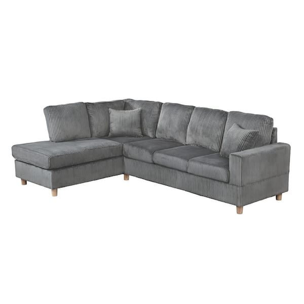 Lira 75 in. W Straight Arm 2-Piece Corduroy Fabric L Shape Sectional Sofa in Dark Grey with Reversible Chaise