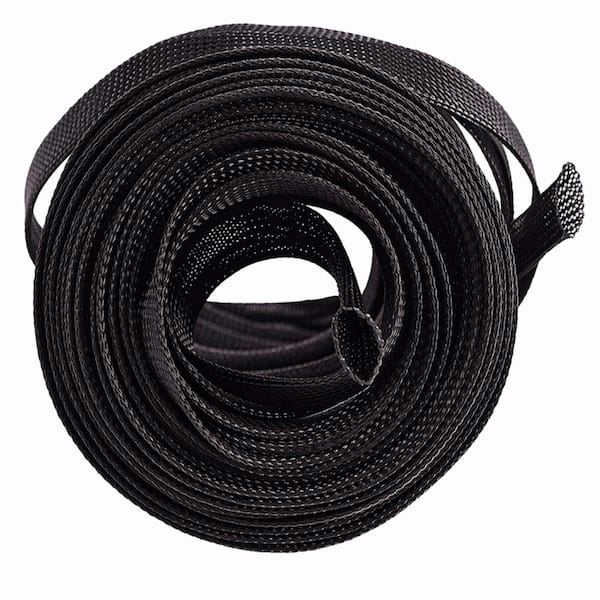100 ft PET Expandable Braided Cable Sleeve 1/2 in Dia Black Wire Loom Wrap for AV, PC and Home