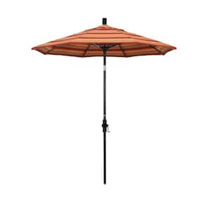 7.5 ft. Matted Black Aluminum Market Patio Umbrella Fiberglass Ribs and Collar Tilt in Astoria Sunset Sunbrella