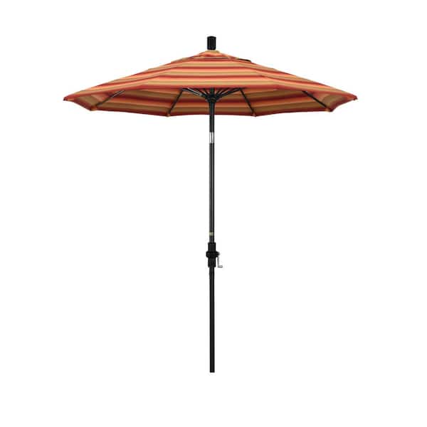 California Umbrella 7.5 ft. Matted Black Aluminum Market Patio Umbrella Fiberglass Ribs and Collar Tilt in Astoria Sunset Sunbrella