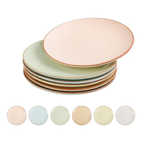 Candy Hue Assorted Glossy Ceramic Salad Appetizer and Dessert Plates Microwave and Oven Safe (Set of 6)