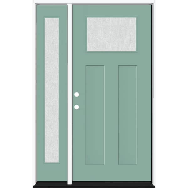 Legacy 53 in. x 80 in. 1/4 Toplite Rain Glass RHIS Primed Quarry Finish Fiberglass Prehung Front Door w/14 in. SL