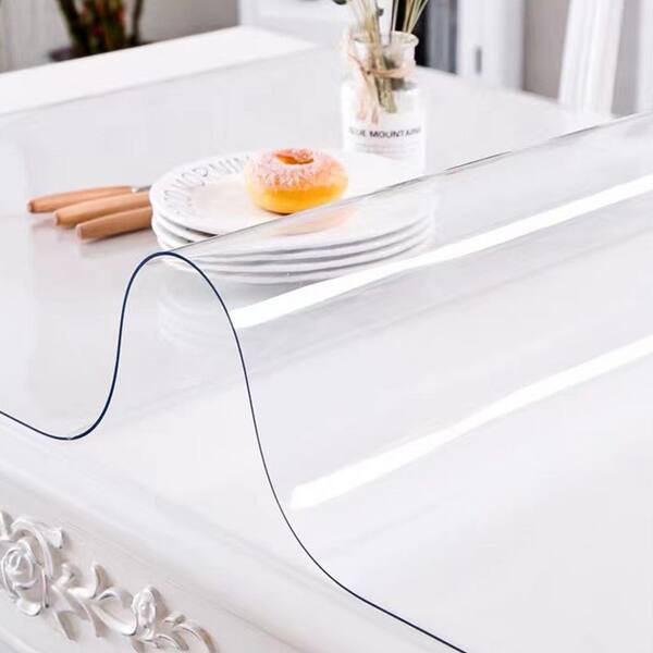 Plastic Table Cover 42 x 78 in. 2 mm Thick PVC Clear Solid Table Protector Rectangle Clear Desk Mat Easy Cleaning