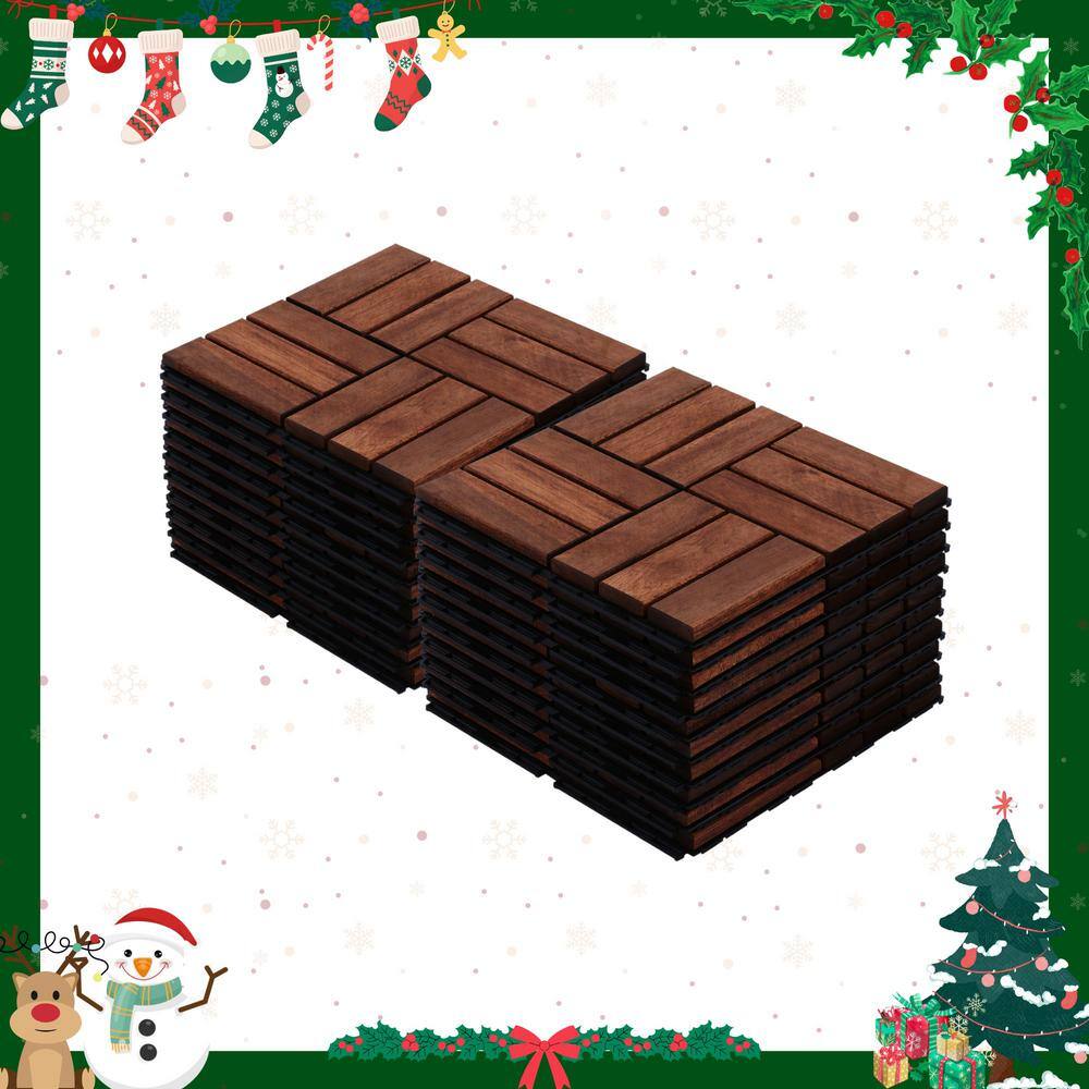12" x 12" Brown Acacia Wood Interlocking Deck Tiles