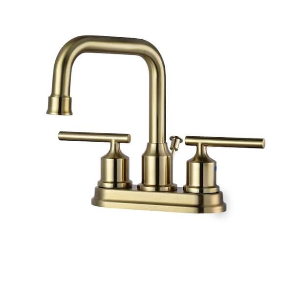ALEASHA 4 in. Centerset Double-Handle High Arc Bathroom Sink Faucet in Gold