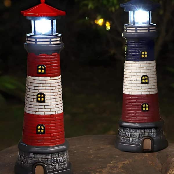 15 in. Red Plastic Garden Outdoor Statues, Waterproof Lighthouse
