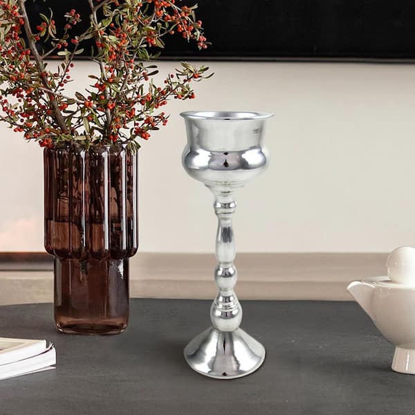 Silver Metal Trophy Urn Table Flower Vase Decorative Centerpiece 13.5 in.