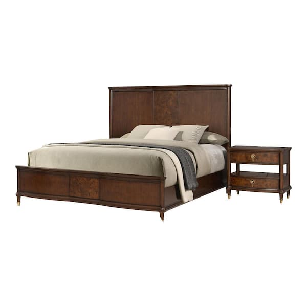 Whitney 2-Piece Traditional Dark Cherry Wood Queen Panel Bedroom Set with Nightstand