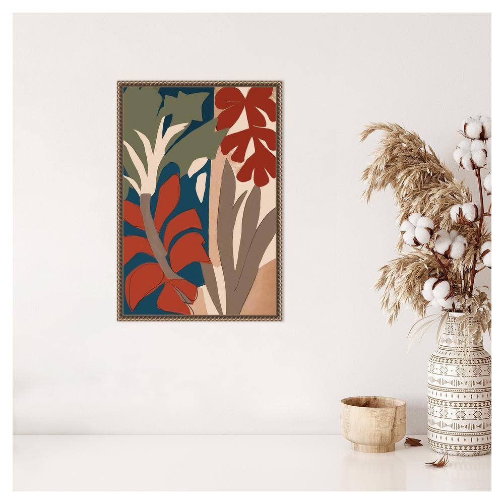 Botanical Abstract Beaded Framed Canvas Wall Art 16 x 23-in