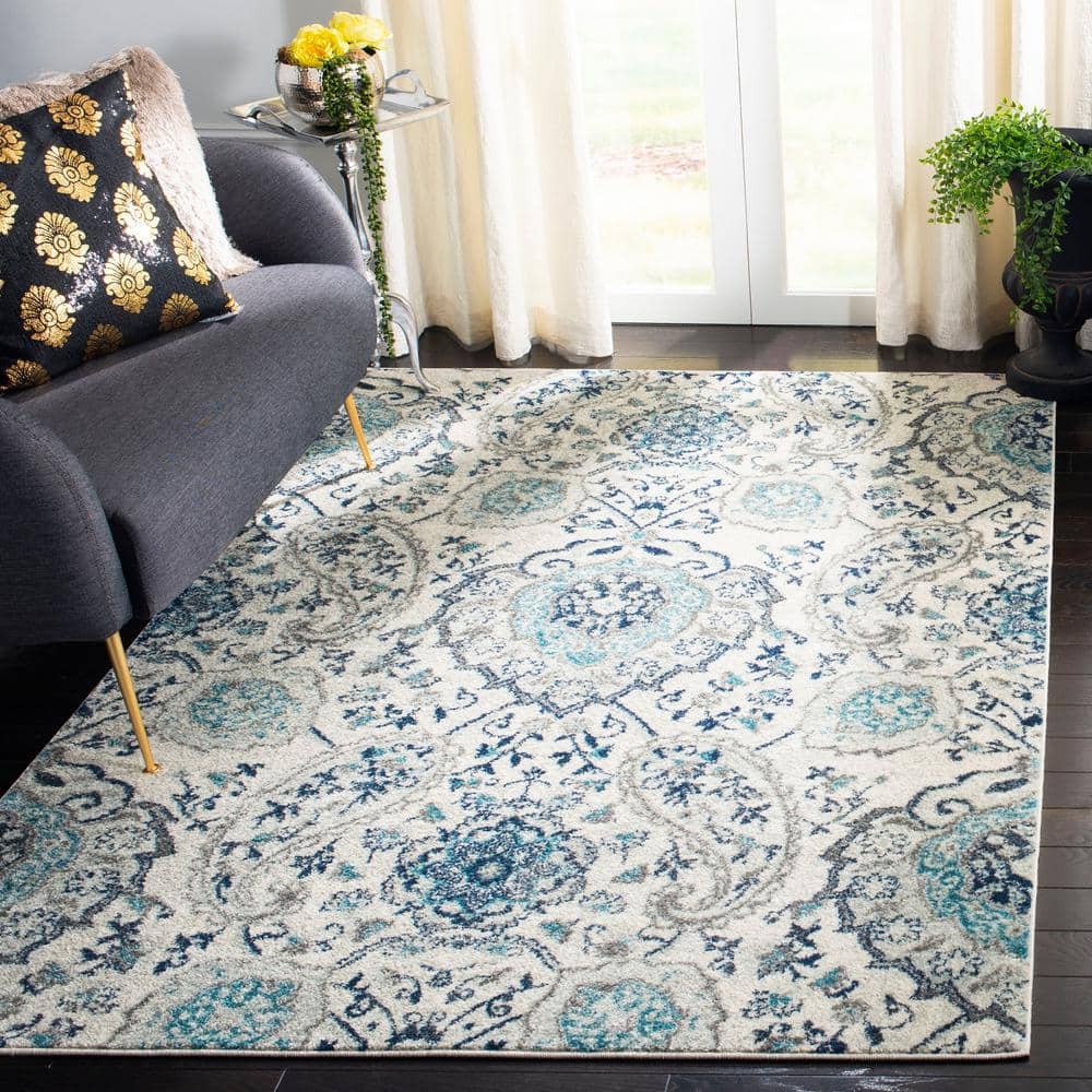 Elegant Floral Square Area Rug in Cream and Light Grey - 27in Hand-knotted Synthetic