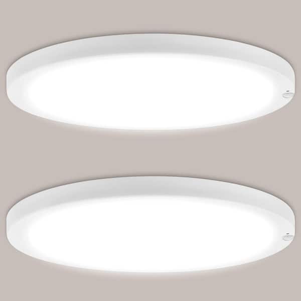 12 in. Round Matte White Integrated LED Flush Mount Light + Photocell Sensor PIR Motion Detection 5CCT 2000LM 24W 2 Pack