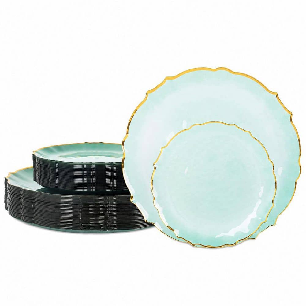 50pcs Translucent Green Plastic Plates with Gold Rim Elegant Disposable Set 25 Dinner Plates 10 Inch 25 Dessert price history on PriceWatchPro