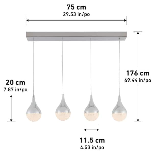 Glitzer 24-Watt Integrated LED 4-Light Chrome Modern popular Hanging Pendant Light for D