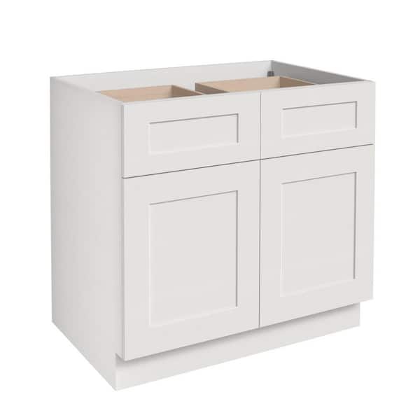 Shaker 36 in. W x 24 in. D x 34.5 in. H Plywood Ready to Assemble Floor Base Kitchen Cabinet in White w/ Full Extension