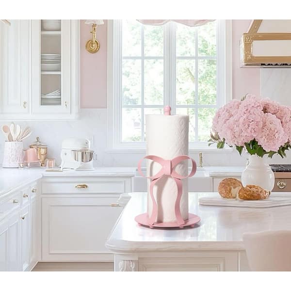 Kitchen Pink Bow Paper Towel Holder Coutertop, Bow Accent Paper Towel Holder, 3D Handmade Pattern, Weighted Base